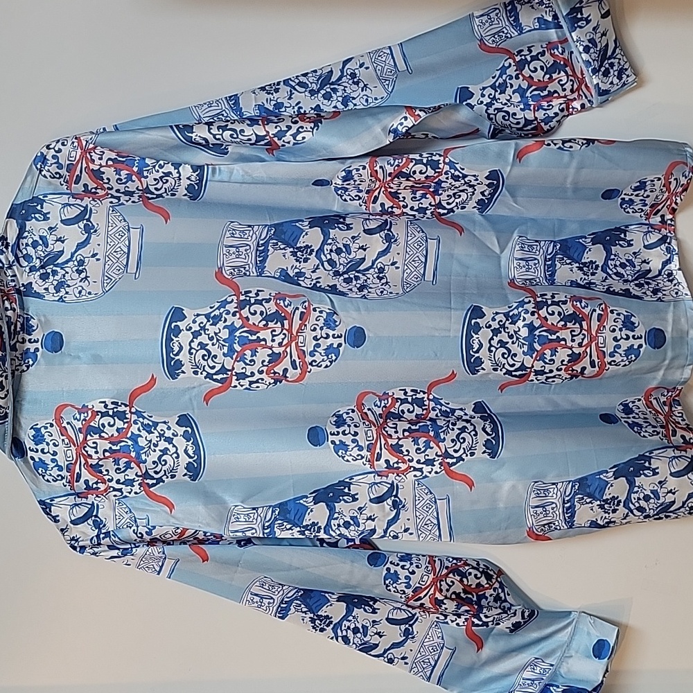 8 Oak Lane | Chic Blue Ginger Jar Print Pajama Set - Picture 7 of 12